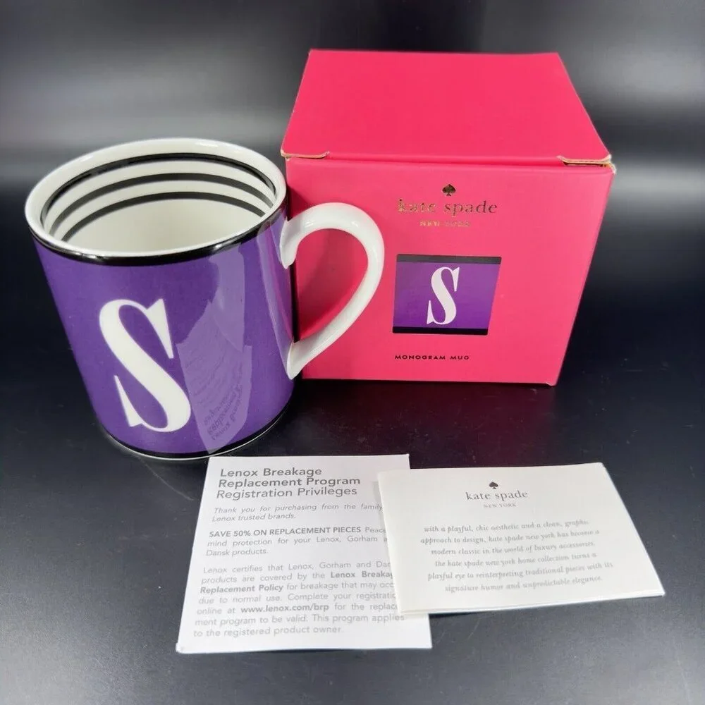 Lenox Kate Spade Wickford Letter Day Mug S Monogram Stripes Monogram 10 OZ W Box